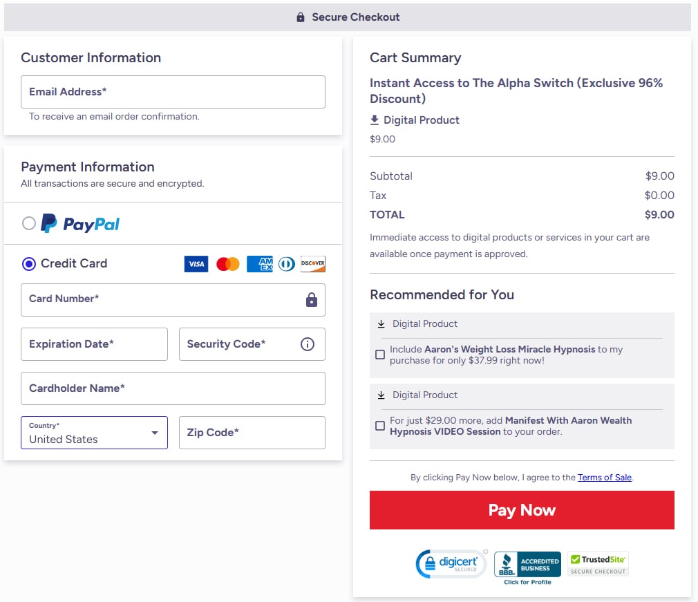 The Alpha Switch Checkout Page